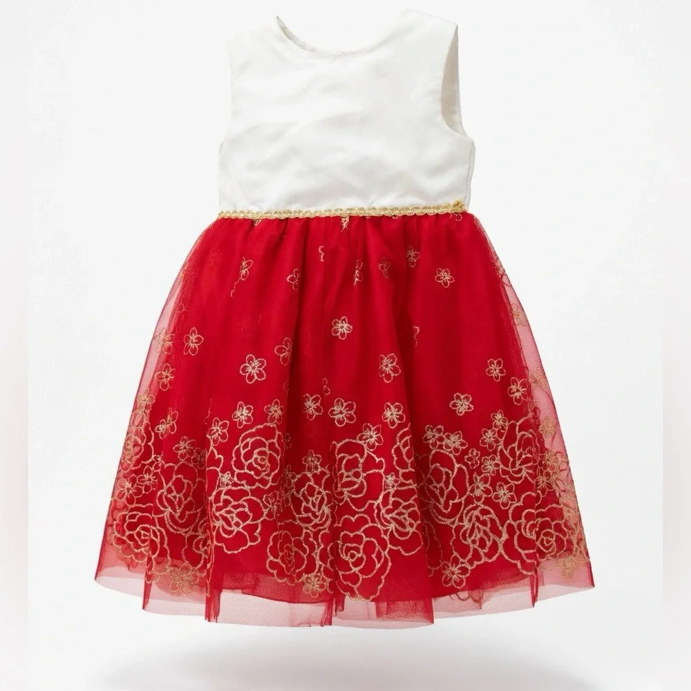 Blueberi Boulevard White and Red Floral Tulle Dress - Picture 2 of 7